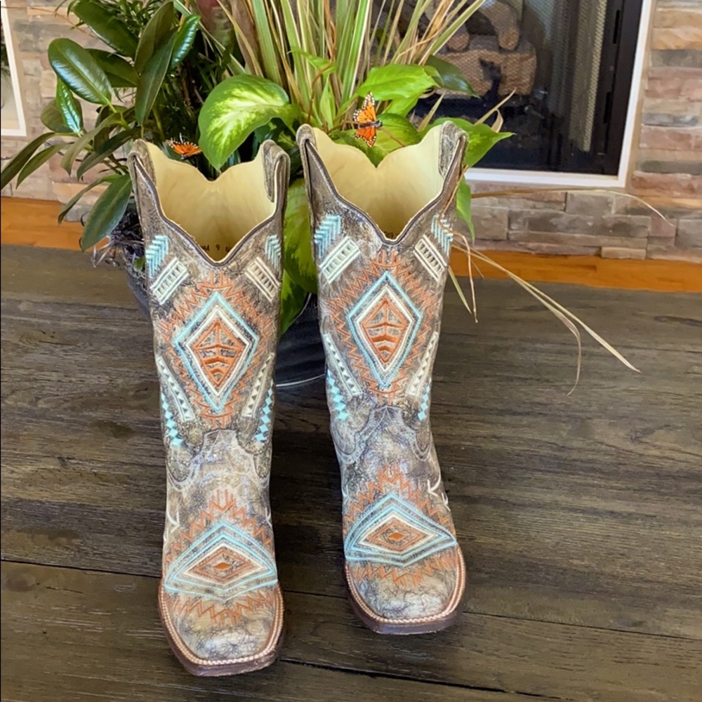 Corral Black-Bone Multicolor Diamond Boots